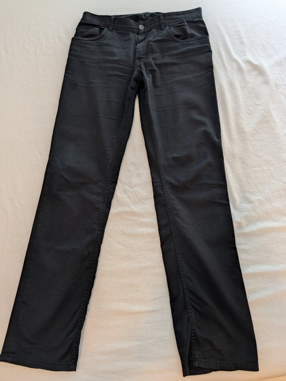 Authentic Prada Mainline Black Leather Tab Dark Wash Denim Jeans (Size 32 x 32)